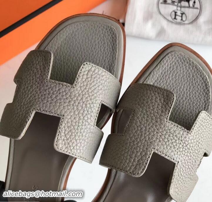 Top Grade Hermes Oran Flat Slipper Sandals in Togo Leather H701030 Light Gray