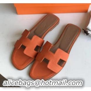 Best Price Hermes Oran Flat Slipper Sandals in Togo Leather H701030 Orange