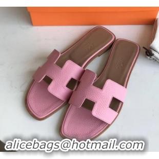 Classic Faux Hermes Oran Flat Slipper Sandals in Togo Leather H701030 Pink