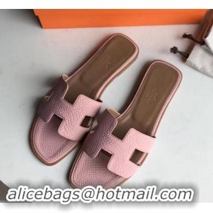 Imitation Hermes Oran Flat Slipper Sandals in Togo Leather H701030 Cherry Pink