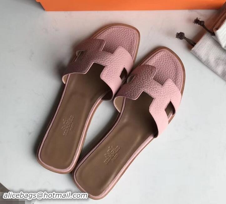 Imitation Hermes Oran Flat Slipper Sandals in Togo Leather H701030 Cherry Pink