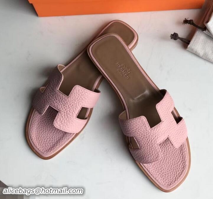 Imitation Hermes Oran Flat Slipper Sandals in Togo Leather H701030 Cherry Pink