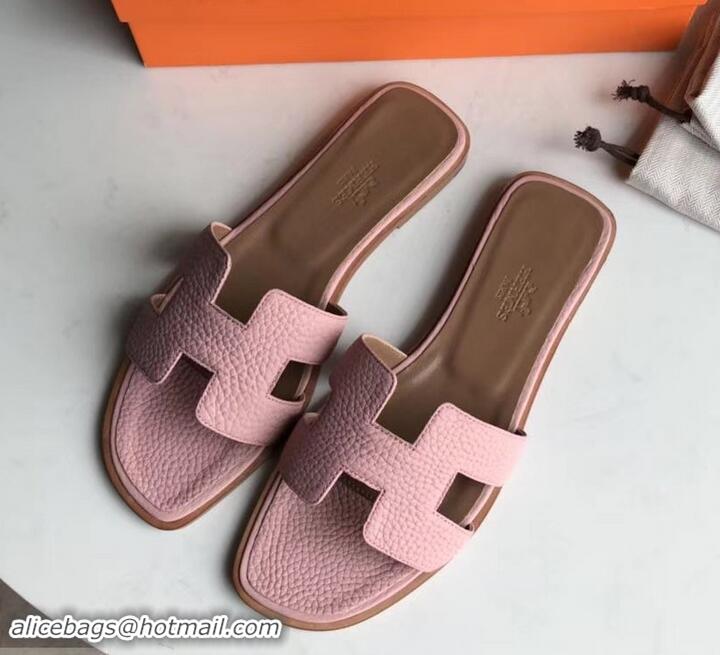 Imitation Hermes Oran Flat Slipper Sandals in Togo Leather H701030 Cherry Pink