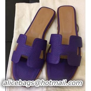 Best Grade Hermes Oran Flat Slipper Sandals in Togo Leather H701030 Purple