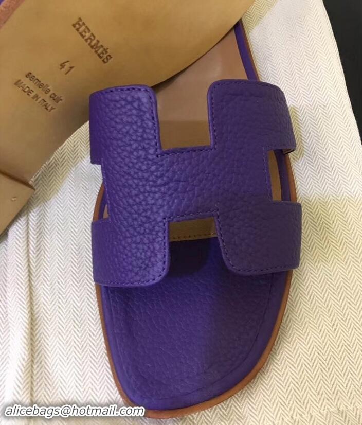 Best Grade Hermes Oran Flat Slipper Sandals in Togo Leather H701030 Purple