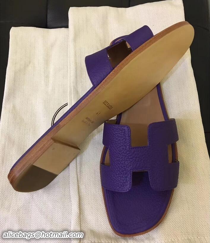 Best Grade Hermes Oran Flat Slipper Sandals in Togo Leather H701030 Purple