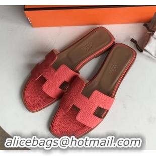 Luxury Hermes Oran Flat Slipper Sandals in Togo Leather H701030 Rouge Red