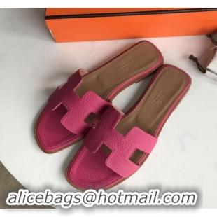 Low Cost Hermes Oran Flat Slipper Sandals in Togo Leather H701030 Fuchsia