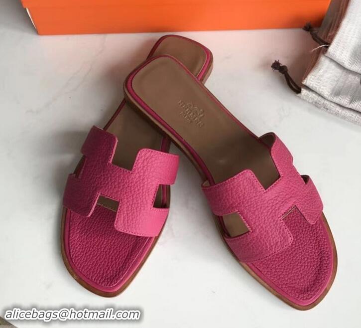 Low Cost Hermes Oran Flat Slipper Sandals in Togo Leather H701030 Fuchsia