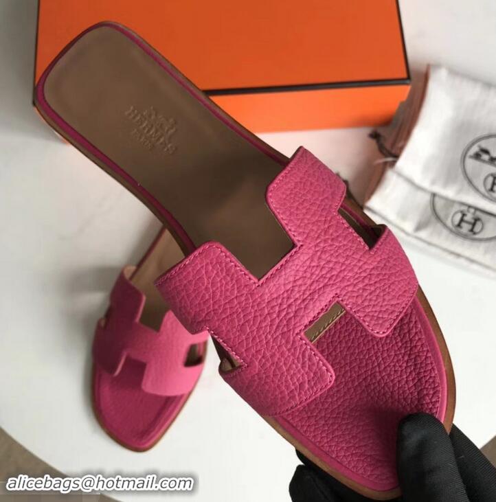 Low Cost Hermes Oran Flat Slipper Sandals in Togo Leather H701030 Fuchsia