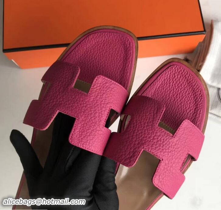 Low Cost Hermes Oran Flat Slipper Sandals in Togo Leather H701030 Fuchsia