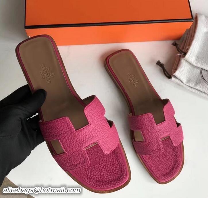 Low Cost Hermes Oran Flat Slipper Sandals in Togo Leather H701030 Fuchsia