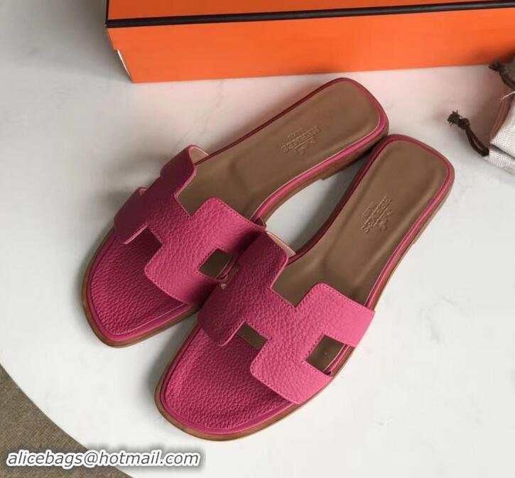 Low Cost Hermes Oran Flat Slipper Sandals in Togo Leather H701030 Fuchsia