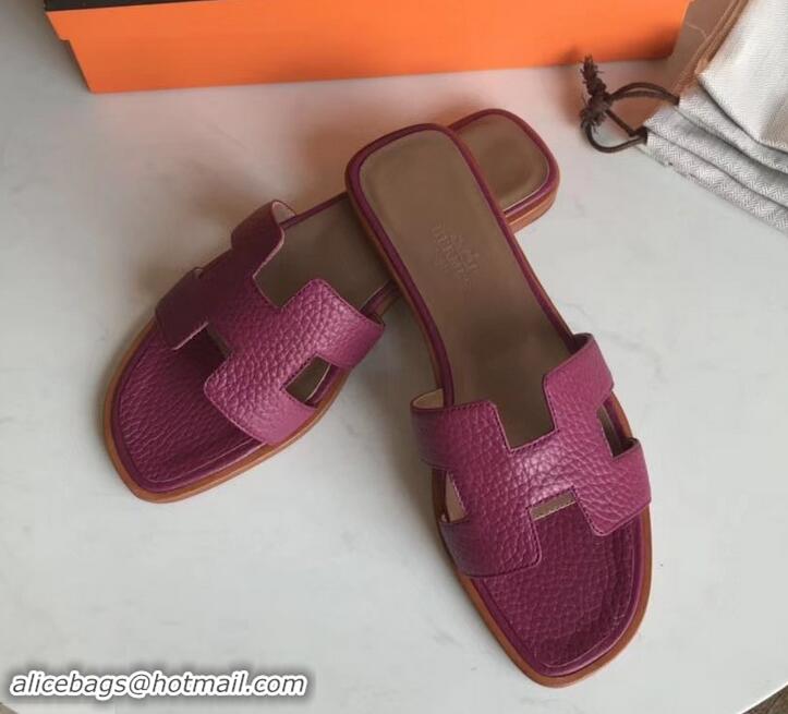 Luxury Hermes Oran Flat Slipper Sandals in Togo Leather H701030 Antiqued Red