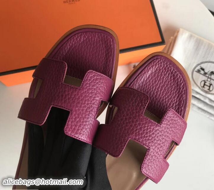 Luxury Hermes Oran Flat Slipper Sandals in Togo Leather H701030 Antiqued Red