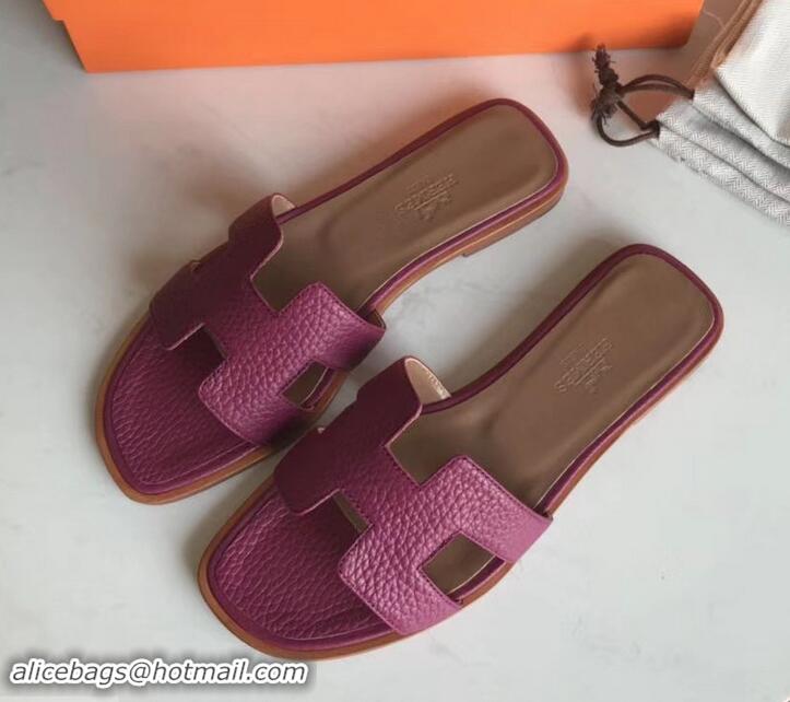 Luxury Hermes Oran Flat Slipper Sandals in Togo Leather H701030 Antiqued Red