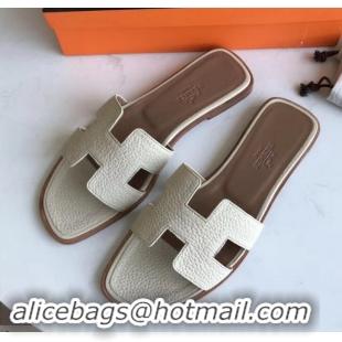 Shop Duplicate Hermes Oran Flat Slipper Sandals in Togo Leather H701030 Off White