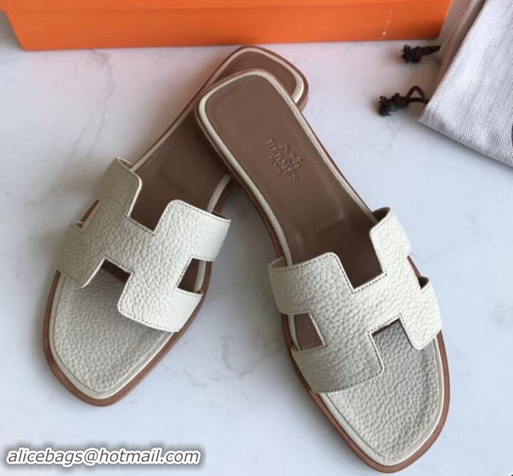 Shop Duplicate Hermes Oran Flat Slipper Sandals in Togo Leather H701030 Off White