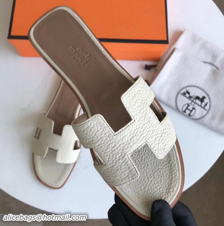 Shop Duplicate Hermes Oran Flat Slipper Sandals in Togo Leather H701030 Off White