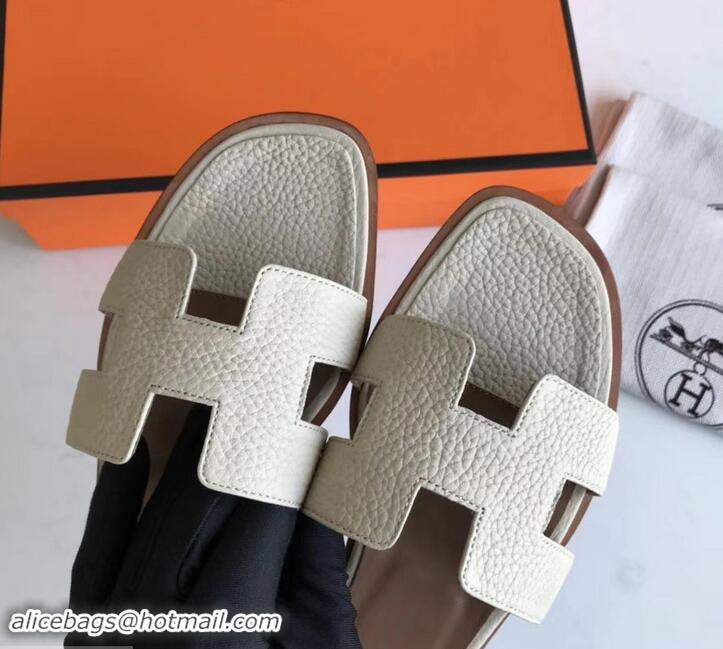 Shop Duplicate Hermes Oran Flat Slipper Sandals in Togo Leather H701030 Off White