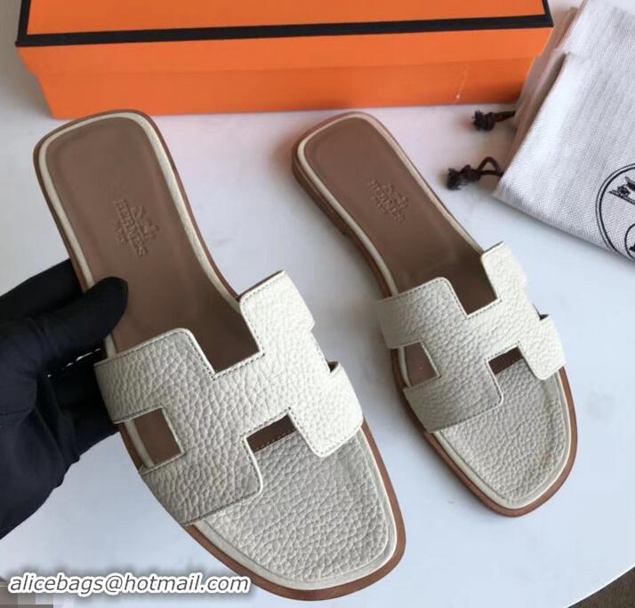 Shop Duplicate Hermes Oran Flat Slipper Sandals in Togo Leather H701030 Off White