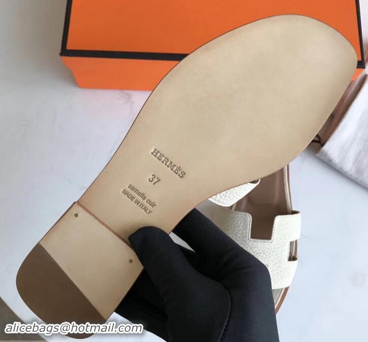 Shop Duplicate Hermes Oran Flat Slipper Sandals in Togo Leather H701030 Off White