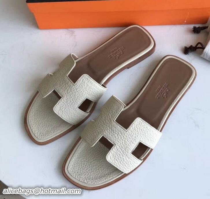 Shop Duplicate Hermes Oran Flat Slipper Sandals in Togo Leather H701030 Off White