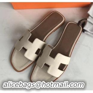 Fashion Discount Hermes Oran Flat Slipper Sandals in Togo Leather H701030 Creamy