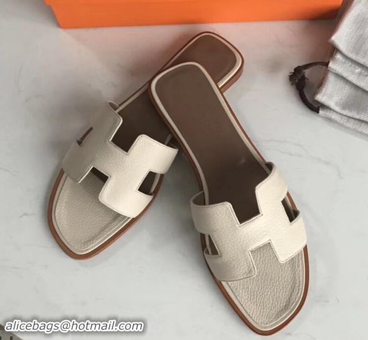 Fashion Discount Hermes Oran Flat Slipper Sandals in Togo Leather H701030 Creamy