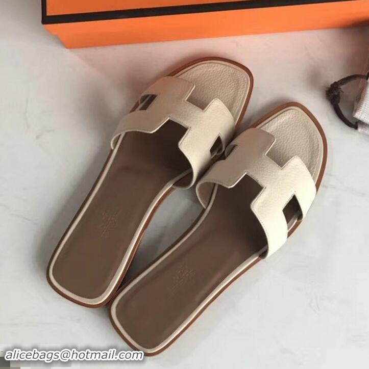 Fashion Discount Hermes Oran Flat Slipper Sandals in Togo Leather H701030 Creamy