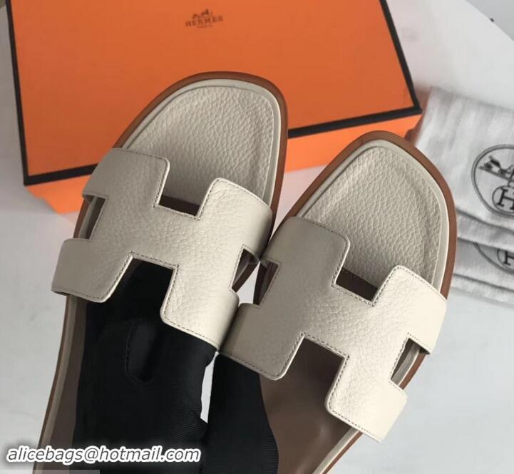 Fashion Discount Hermes Oran Flat Slipper Sandals in Togo Leather H701030 Creamy