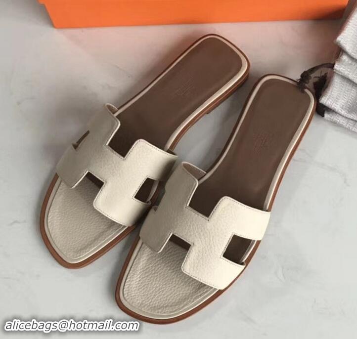 Fashion Discount Hermes Oran Flat Slipper Sandals in Togo Leather H701030 Creamy