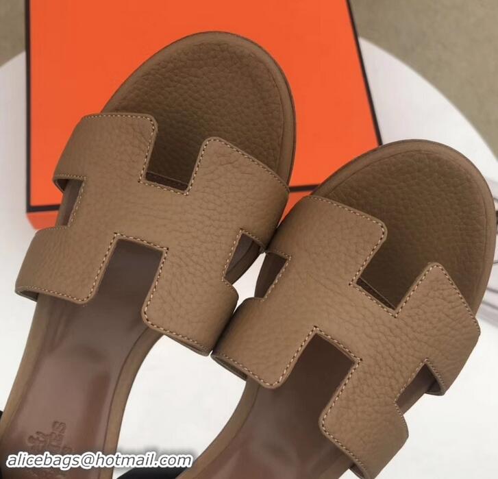 Sophisticated Hermes Heel 5cm Oasis Slipper Sandals in Togo Leather H701031 Brown