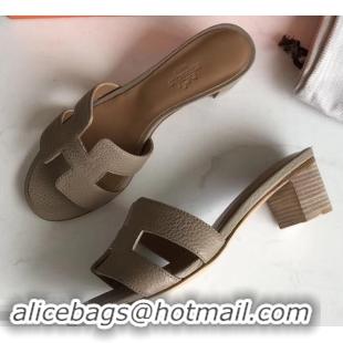 Perfect Hermes Heel 5cm Oasis Slipper Sandals in Togo Leather H701031 Camel/Brown