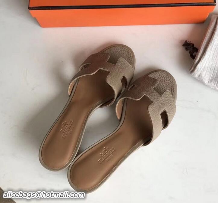 Perfect Hermes Heel 5cm Oasis Slipper Sandals in Togo Leather H701031 Camel/Brown