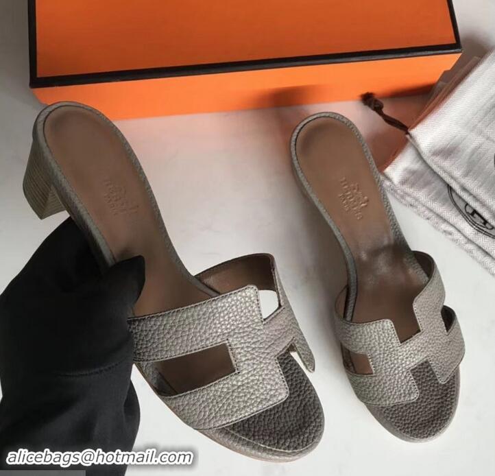 Most Popular Hermes Heel 5cm Oasis Slipper Sandals in Togo Leather H701031 Etoupe