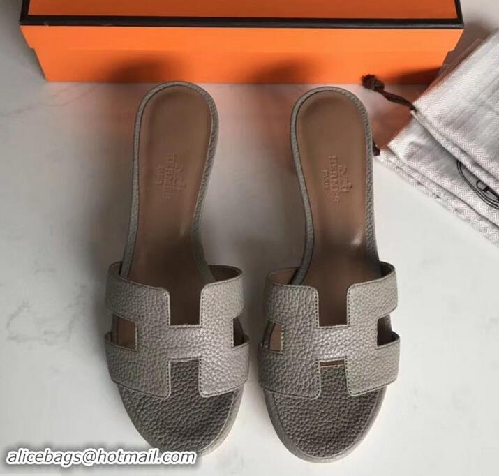 Most Popular Hermes Heel 5cm Oasis Slipper Sandals in Togo Leather H701031 Etoupe