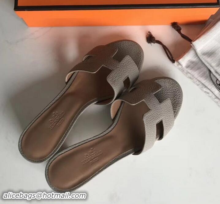 Most Popular Hermes Heel 5cm Oasis Slipper Sandals in Togo Leather H701031 Etoupe