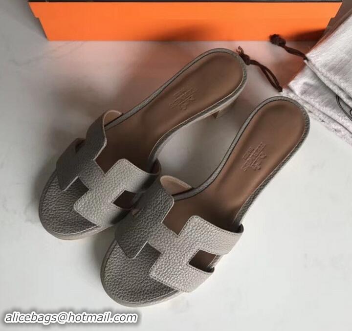 Most Popular Hermes Heel 5cm Oasis Slipper Sandals in Togo Leather H701031 Etoupe