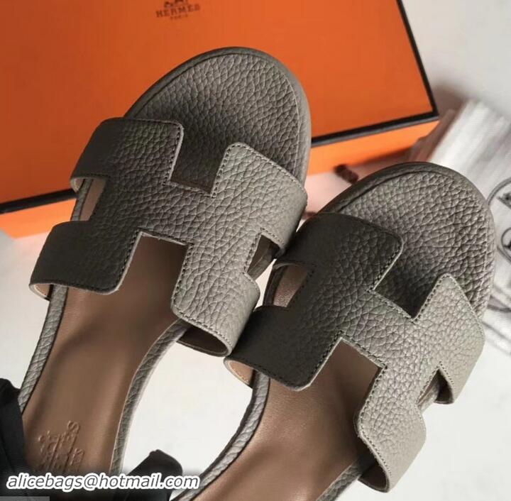 Most Popular Hermes Heel 5cm Oasis Slipper Sandals in Togo Leather H701031 Etoupe