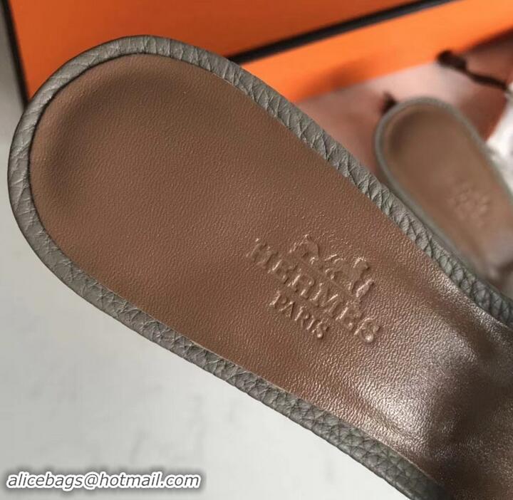 Most Popular Hermes Heel 5cm Oasis Slipper Sandals in Togo Leather H701031 Etoupe