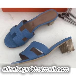 Sumptuous Hermes Heel 5cm Oasis Slipper Sandals in Togo Leather H701031 Light Blue