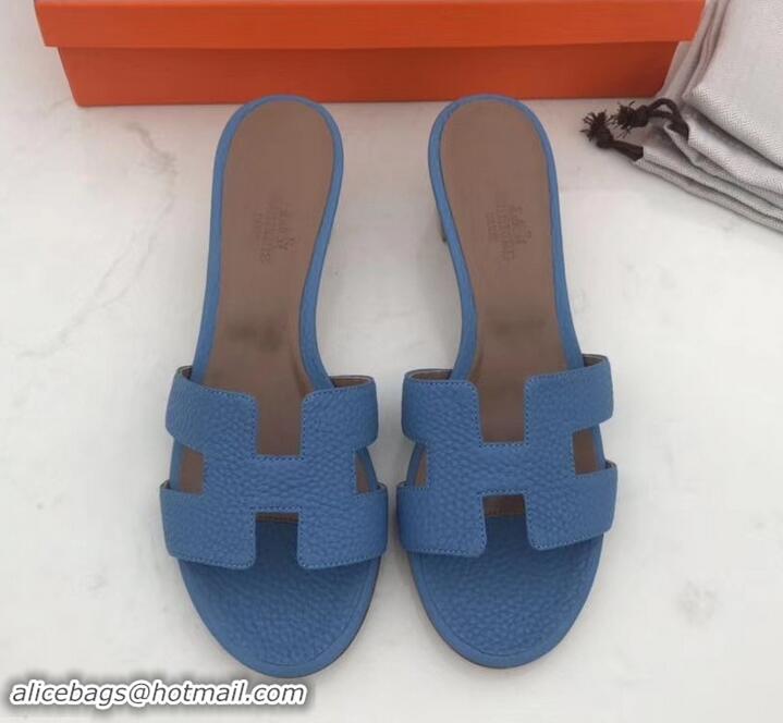 Sumptuous Hermes Heel 5cm Oasis Slipper Sandals in Togo Leather H701031 Light Blue