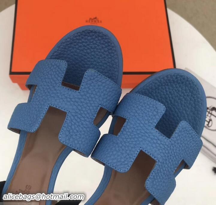 Sumptuous Hermes Heel 5cm Oasis Slipper Sandals in Togo Leather H701031 Light Blue