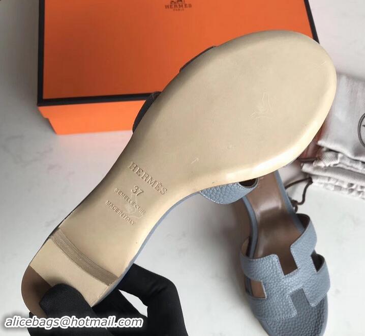 Best Price Hermes Heel 5cm Oasis Slipper Sandals in Togo Leather H701031 Baby Blue