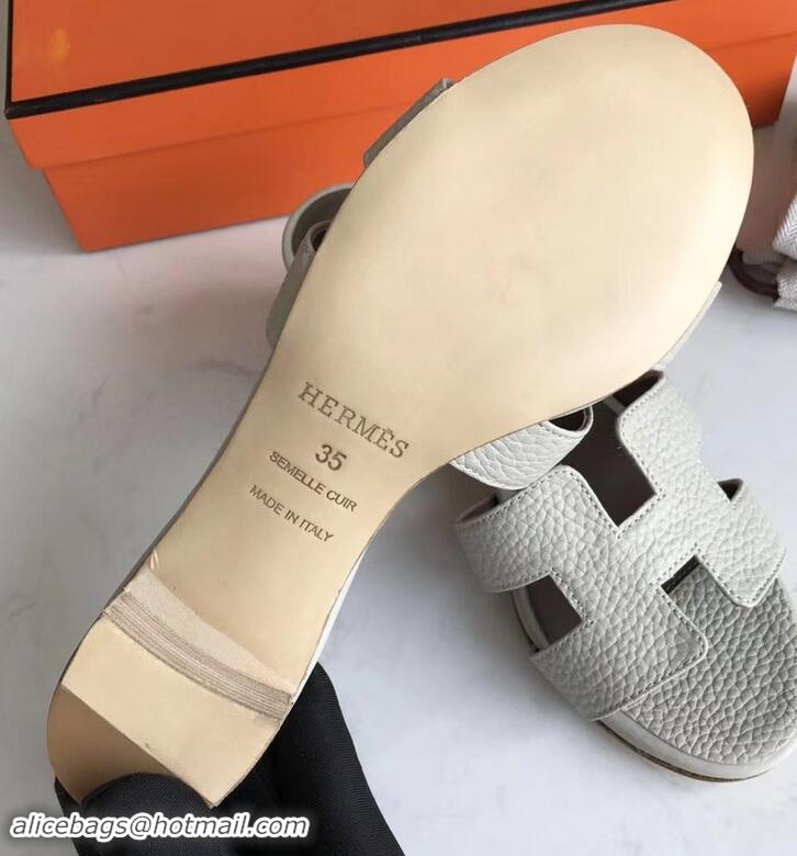 Classic Hermes Heel 5cm Oasis Slipper Sandals in Togo Leather H701031 Off White