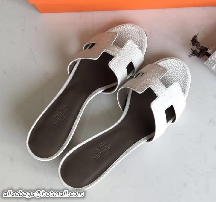 Fashion Hermes Heel 5cm Oasis Slipper Sandals in Togo Leather H701031 White