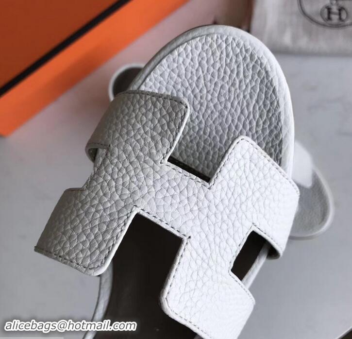 Fashion Hermes Heel 5cm Oasis Slipper Sandals in Togo Leather H701031 White