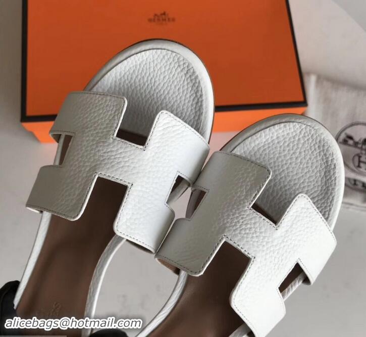 Elegant Hermes Heel 5cm Oasis Slipper Sandals in Togo Leather H701031 White/Brown