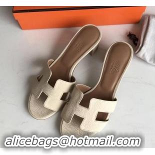 Hot Style Hermes Heel 5cm Oasis Slipper Sandals in Togo Leather H701031 Creamy